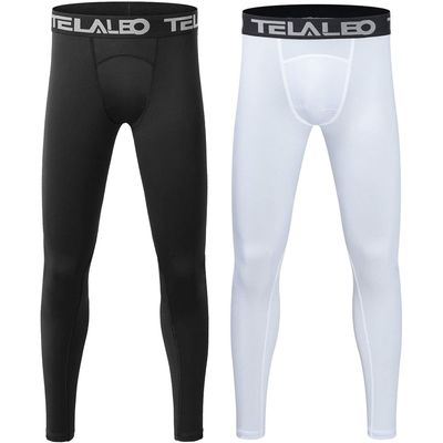 TELALEO 2 Pack Boys' Youth Compression Leggings Pants Tights Athletic Base Layer for Running Hockey Basketball Black White XL