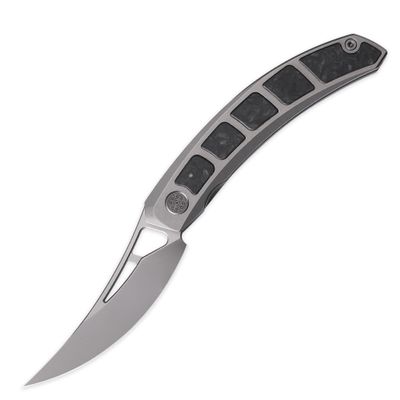 Cavolknife Kamasu Front Flipper Folding Knife,3.74" M390 Steel Blade Persian Knife,Titanium & GITD Carbon Fiber Handle Pocket Knife Glowing in the dark,Titanium Pocketclip(Grey)