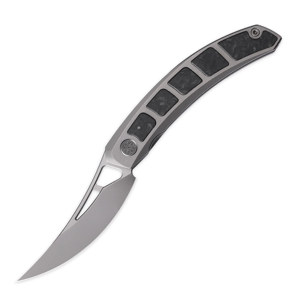 Cavolknife Kamasu Front Flipper Folding Knife,3.74" M390 Steel Blade Persian Knife,Titanium & GITD Carbon Fiber Handle Pocket Knife Glowing in the dark,Titanium Pocketclip(Grey)