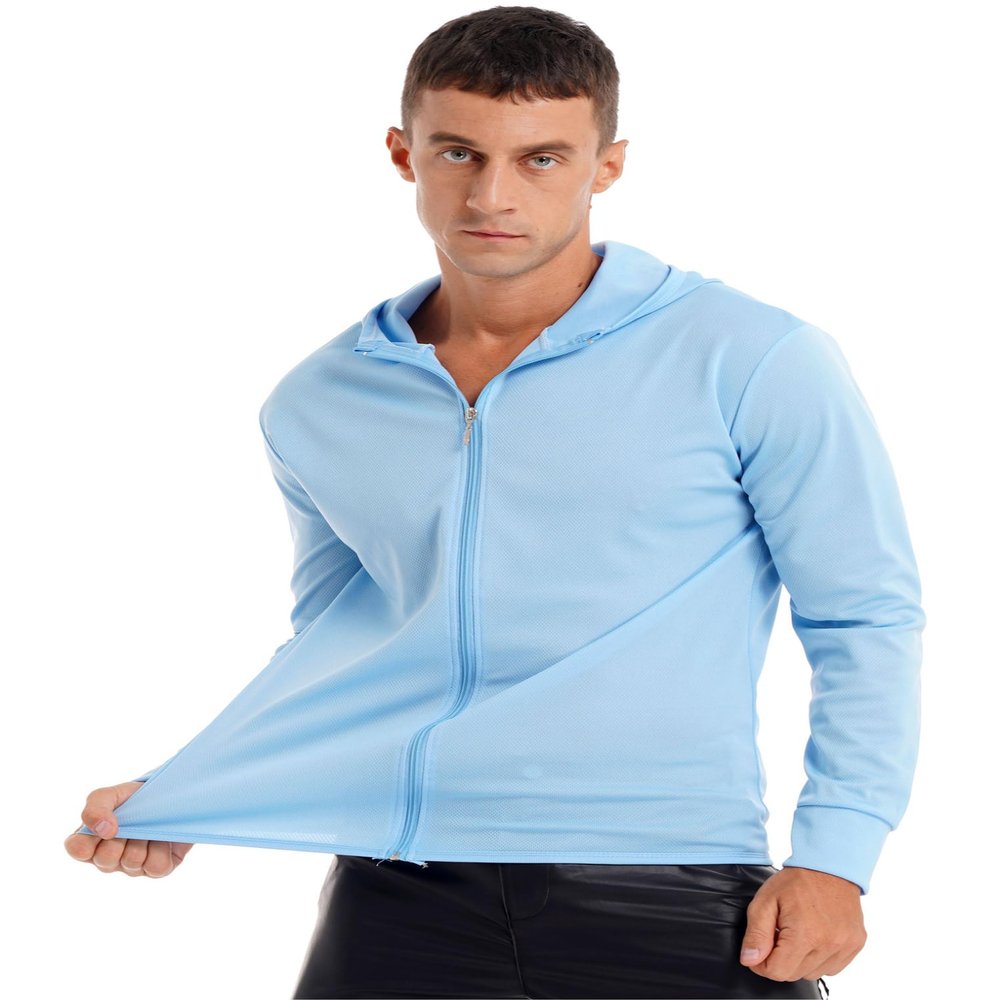 YEAHDOR Men SPF UV Jacket Long Sleeves UPF 50+ Protection Hooded Lightweight Full Zip Top Hiking Fishing Shirts Blue 3X-Large