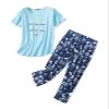 Women Summer Pajamas Soft Sleepwear Top with Capri Pants Ladies ShortSleeve Cotton Pajamas Sets Soft Cotton Dark Blue White Cat 2X-Large view 1