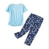 Women Summer Pajamas Soft Sleepwear Top with Capri Pants Ladies ShortSleeve Cotton Pajamas Sets Soft Cotton Dark Blue White Cat 2X-Large view 2