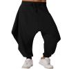ODIZLI Black Harem Pants Men's Linen Trousers - Summer Baggy Beach Pants, Loose Fit Yoga With Pockets, Hammer Wide Leg Drawstring - Black M view 1