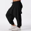 ODIZLI Black Harem Pants Men's Linen Trousers - Summer Baggy Beach Pants, Loose Fit Yoga With Pockets, Hammer Wide Leg Drawstring - Black M view 3