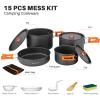Odoland 15pcs Camping Cookware Non-Stick Lightweight Camping Pots and Pans Set with Plastic Plates Bowls Soup Spoon for Camping, Backpacking, Outdoor Cooking and Picnic view 3