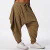 ODIZLI Harem Pants for Men Linen Pants Casual Trousers Summer Pants Baggy Beach Pants Loose Fit Yoga Pants Men Hammer Pants Mens Harem Pants Boho Hippie Drop Crotch Trousers Khaki M view 2