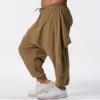 ODIZLI Harem Pants for Men Linen Pants Casual Trousers Summer Pants Baggy Beach Pants Loose Fit Yoga Pants Men Hammer Pants Mens Harem Pants Boho Hippie Drop Crotch Trousers Khaki M view 3