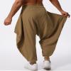 ODIZLI Harem Pants for Men Linen Pants Casual Trousers Summer Pants Baggy Beach Pants Loose Fit Yoga Pants Men Hammer Pants Mens Harem Pants Boho Hippie Drop Crotch Trousers Khaki M view 4