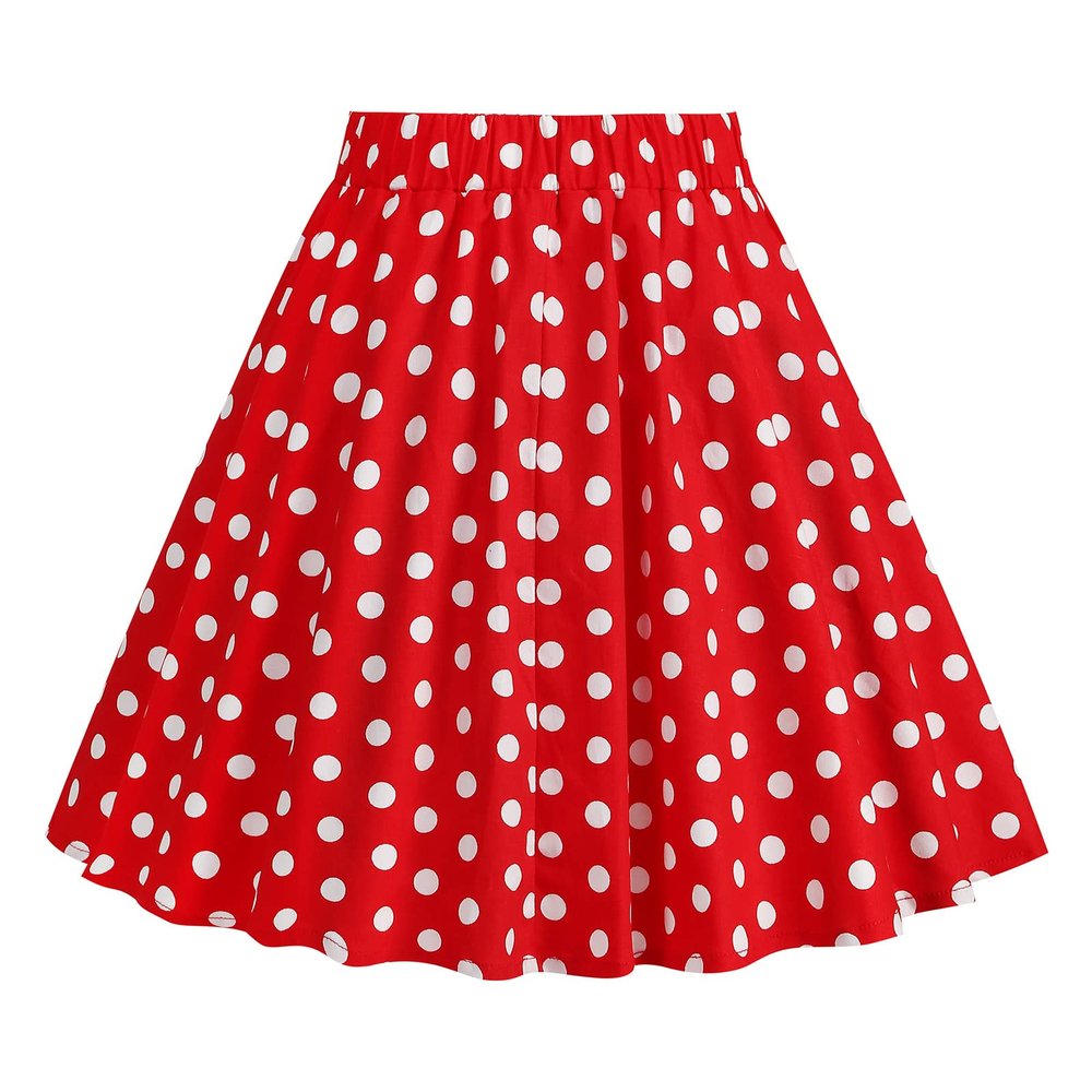 Girls Polka Dot Skirt Red 1950s Skirts Kids 50s Retro Vintage Skirt High Waist Polka Dot A Line Swing Skirt Midi Skirt Audrey Hepburn Rockabilly Swing Cocktail Skirt for Girl Toddler Red 9-10 Years