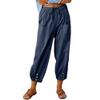 Akivide Women's High Waist Drawstring Cotton Linen Pants with 2 Pockets Straight Wide Leg Capri Cropped Trouser for Women view 1