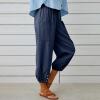 Akivide Women's High Waist Drawstring Cotton Linen Pants with 2 Pockets Straight Wide Leg Capri Cropped Trouser for Women view 3