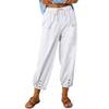 Akivide Women's High Waist Drawstring Cotton Linen Pants with 2 Pockets Straight Wide Leg Capri Cropped Trouser for Women