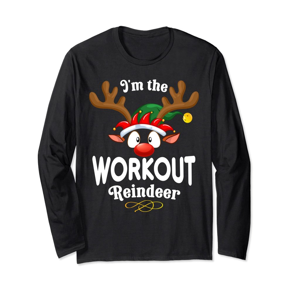 Christmas PJS Workout XMas Reindeer Matching Long Sleeve T-Shirt
