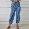 Akivide Women's High Waist Drawstring Cotton Linen Pants with 2 Pockets Straight Wide Leg Capri Cropped Trouser for Women view 2