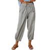 Akivide Women's High Waist Drawstring Cotton Linen Pants with 2 Pockets Straight Wide Leg Capri Cropped Trouser for Women