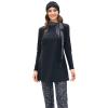 AWIBMK Womens Muslim Swimsuits Long Sleeve Solid Color Leaf Print Full Coverage Swimwear Modest Islamic Ladies Beachwear Swimming Burkini Hijab Swim Bathing Suit S-4XL C# Black Small view 1