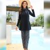 AWIBMK Womens Muslim Swimsuits Long Sleeve Solid Color Leaf Print Full Coverage Swimwear Modest Islamic Ladies Beachwear Swimming Burkini Hijab Swim Bathing Suit S-4XL C# Black Small view 4