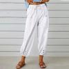 Akivide Women's High Waist Drawstring Cotton Linen Pants with 2 Pockets Straight Wide Leg Capri Cropped Trouser for Women view 2
