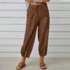 Akivide Women's High Waist Drawstring Cotton Linen Pants with 2 Pockets Straight Wide Leg Capri Cropped Trouser for Women view 2