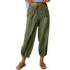 Akivide Women's High Waist Drawstring Cotton Linen Pants with 2 Pockets Straight Wide Leg Capri Cropped Trouser for Women