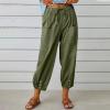 Akivide Women's High Waist Drawstring Cotton Linen Pants with 2 Pockets Straight Wide Leg Capri Cropped Trouser for Women view 2