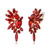 EVER FAITH Crystal Fashion Statement Cluster Earrings, Art Deco Bling Colorful Marquise Teardrop Dangle Clip-on Earrings for Women Red Gold-Tone view 1