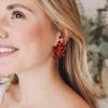EVER FAITH Crystal Fashion Statement Cluster Earrings, Art Deco Bling Colorful Marquise Teardrop Dangle Clip-on Earrings for Women Red Gold-Tone view 2
