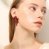 EVER FAITH Crystal Fashion Statement Cluster Earrings, Art Deco Bling Colorful Marquise Teardrop Dangle Clip-on Earrings for Women Red Gold-Tone view 3