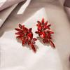 EVER FAITH Crystal Fashion Statement Cluster Earrings, Art Deco Bling Colorful Marquise Teardrop Dangle Clip-on Earrings for Women Red Gold-Tone view 4