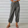 Akivide Women's High Waist Drawstring Cotton Linen Pants with 2 Pockets Straight Wide Leg Capri Cropped Trouser for Women view 2