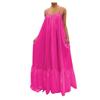 Womens Sexy Spaghetti Strap Sleeveless Ruched Ruffle Hem Bandage Oversized Summer Beach Loose Long Maxi Swing Dress Hot Pink view 1