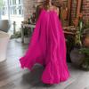 Womens Sexy Spaghetti Strap Sleeveless Ruched Ruffle Hem Bandage Oversized Summer Beach Loose Long Maxi Swing Dress Hot Pink view 2