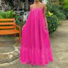 Womens Sexy Spaghetti Strap Sleeveless Ruched Ruffle Hem Bandage Oversized Summer Beach Loose Long Maxi Swing Dress Hot Pink view 4