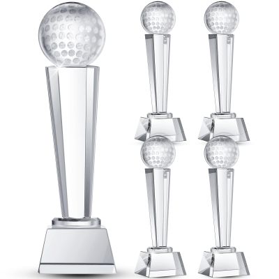 Meooeck 4 Pcs Crystal Glass Golf Trophy with Gift Box 9.1 x 2.8 Inches Champion Award Austerity Paperweight for Desktop Large Table Decor for Tournaments Sports Competitions Parties Adults Kids