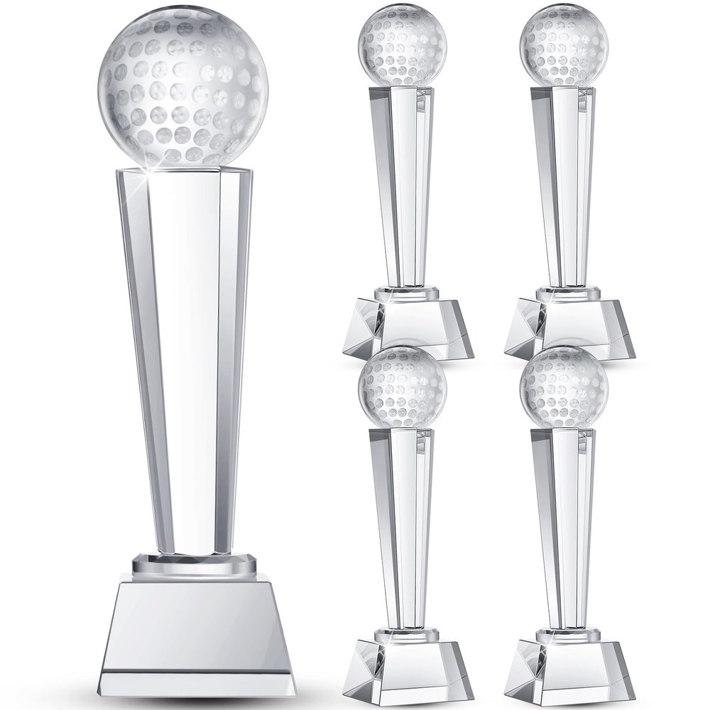 Meooeck 4 Pcs Crystal Glass Golf Trophy with Gift Box 9.1 x 2.8 Inches Champion Award Austerity Paperweight for Desktop Large Table Decor for Tournaments Sports Competitions Parties Adults Kids