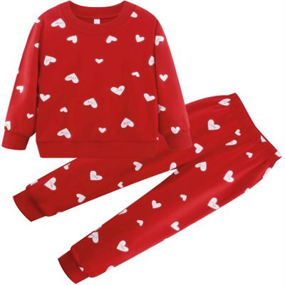 RETSUGO Girls Heart Outfit Winter Clothes Set for Girls Hearts Clothing 2 Piece Set Toddler Girl Sweatsuit Long Sleeve Heart T-Shirt+Red Pants Outfit 8-9 Years old/6734
