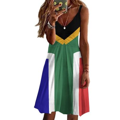 Fattyeery Elegant Casual Long Dress South African Flag Girls Summer Sunshine Beach Skirts for Womens L