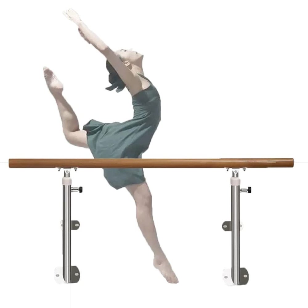 Ballet Barre Stainless Steel Ballet Barre with Wooden Handle, Adjustable Height Wall Mounted Extension Rod, Can Bear A Weight of 300kg (Size : 1.5M/5FT)