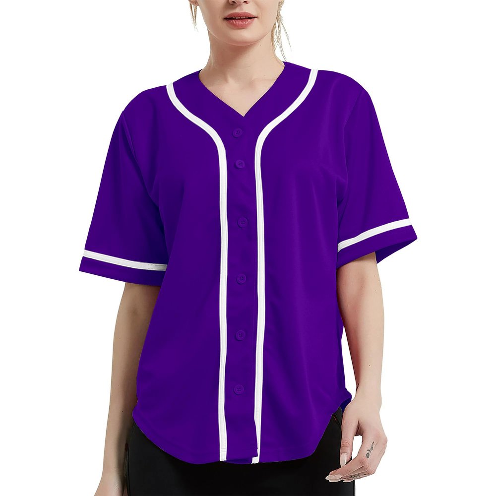 DIGITMON Women's Baseball Softball Jersey Button Down Premium Hip Hop T Shirts Uniform PURPLEWHITE, Small