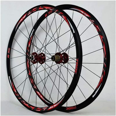 ZECHAO 700c Bike Wheel,Cycling Road Bike Wheelset QR Double Wall Alloy Rim 30mm Sealed Bearing Disc/V Brake 8-11 Speed Wheelset (Color : B- Red)