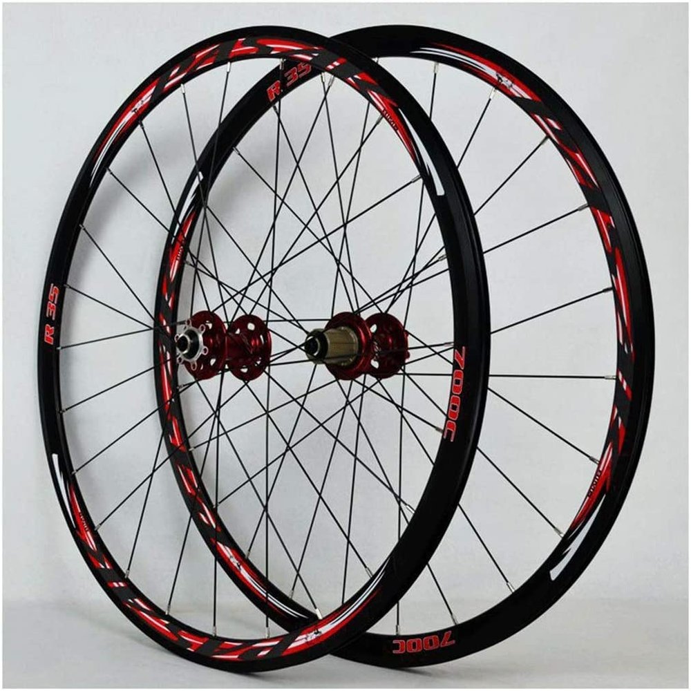 ZECHAO 700c Bike Wheel,Cycling Road Bike Wheelset QR Double Wall Alloy Rim 30mm Sealed Bearing Disc/V Brake 8-11 Speed Wheelset (Color : B- Red)