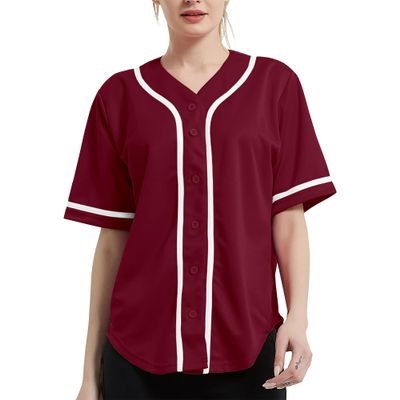 DIGITMON Women's Baseball Softball Jersey Button Down Premium Hip Hop T Shirts Uniform BURGUNDYWHITE, Small