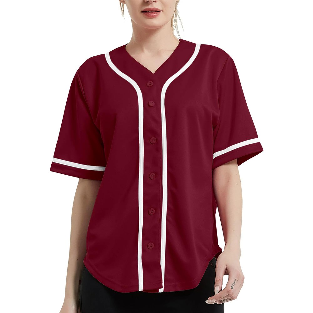 DIGITMON Women's Baseball Softball Jersey Button Down Premium Hip Hop T Shirts Uniform BURGUNDYWHITE, Small