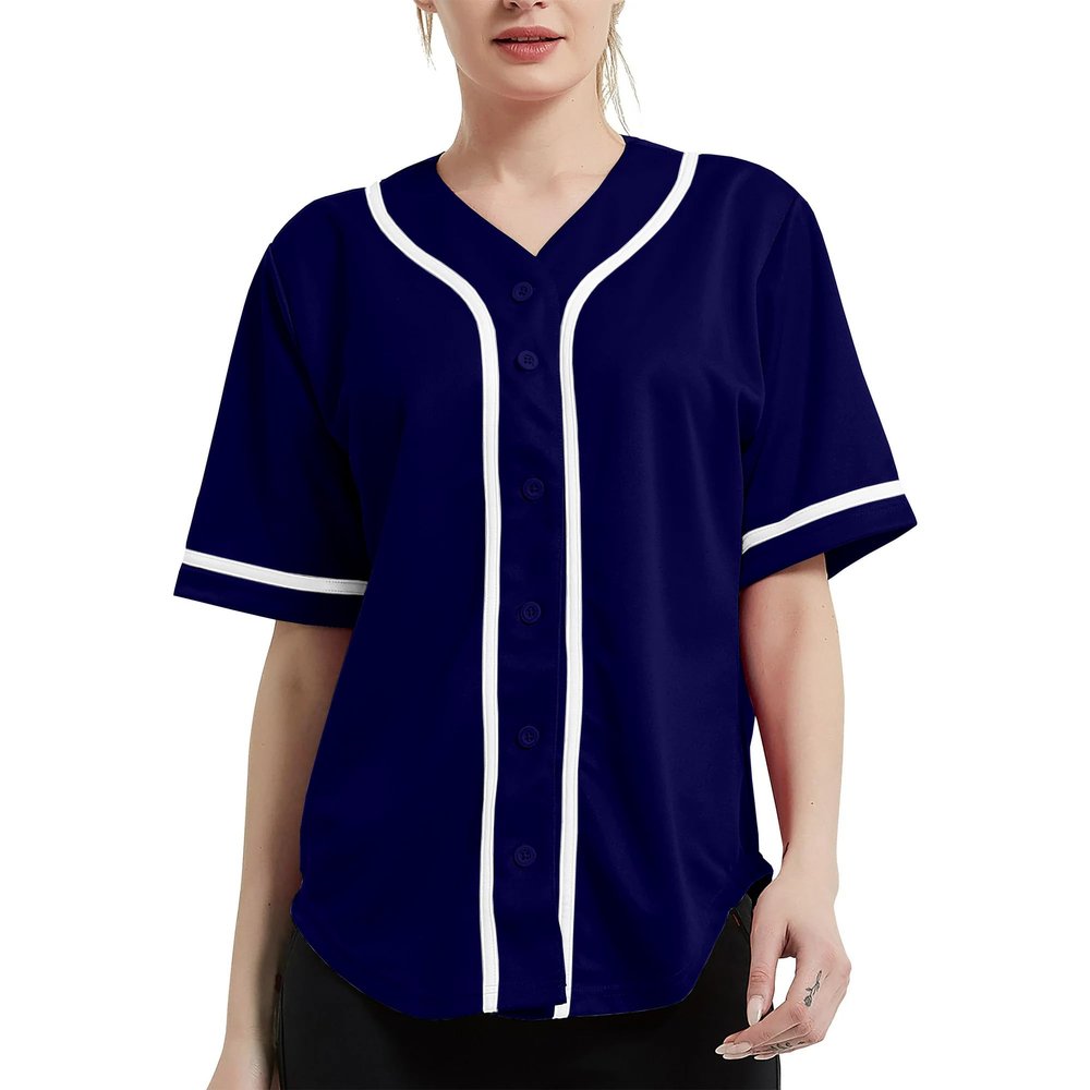DIGITMON Women's Baseball Softball Jersey Button Down Premium Hip Hop T Shirts Uniform NAVYWHITE, Large