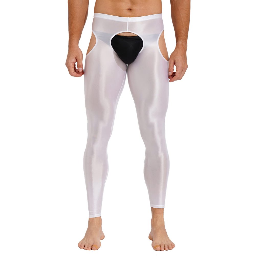 YiZYiF Mens Thin Ice Silk Hollow Out Suspender Compression Pants Baselayer Long Johns Underwear White One Size