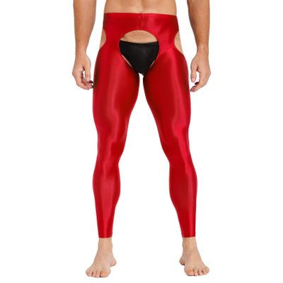 YiZYiF Mens Thin Ice Silk Hollow Out Suspender Compression Pants Baselayer Long Johns Underwear Red One Size