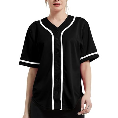 DIGITMON Women's Baseball Softball Jersey Button Down Premium Hip Hop T Shirts Uniform Blackwhite, Medium