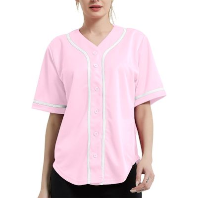 DIGITMON Women's Baseball Softball Jersey Button Down Premium Hip Hop T Shirts Uniform PINKWHITE, Small