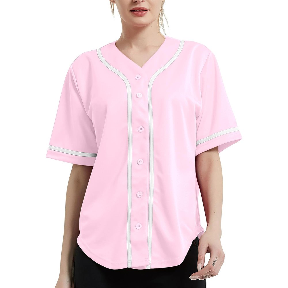 DIGITMON Women's Baseball Softball Jersey Button Down Premium Hip Hop T Shirts Uniform PINKWHITE, Small