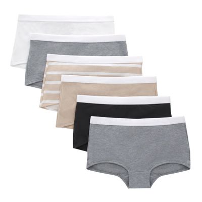 Hanes Girls' Originals Boyshort Underwear, Stretch Cotton Boyshorts, Black & Assorted, 6-Pack